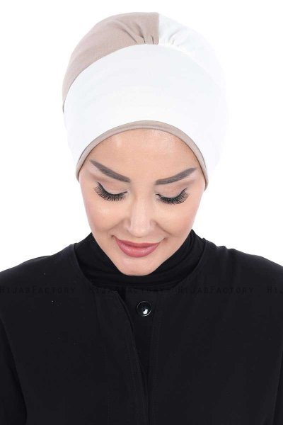 Clara - Turbante De Algodón Crema & Taupe