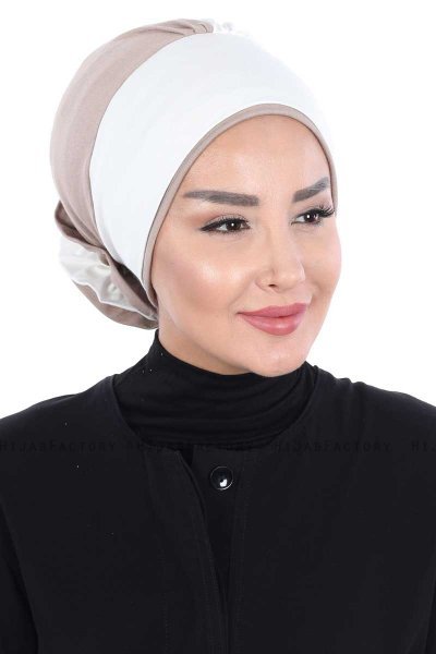 Clara - Turbante De Algodón Crema & Taupe