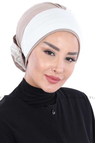 Clara - Turbante De Algodón Crema & Taupe