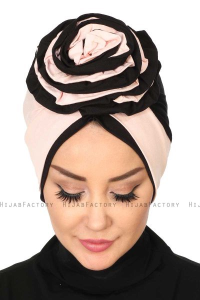 Clara - Turbante De Algodón Rosa De Antaño & Negro