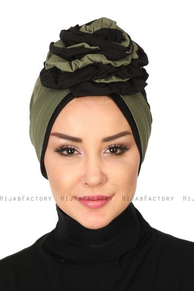 Clara - Turbante De Algodón Caqui & Negro