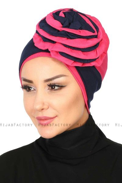 Clara - Turbante De Algodón Azul Marino & Fucsia