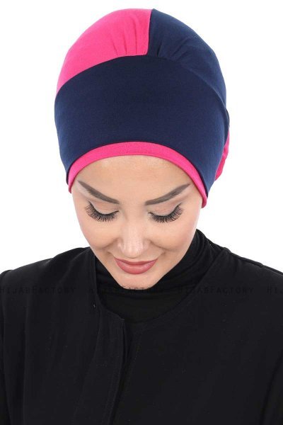 Clara - Turbante De Algodón Azul Marino & Fucsia