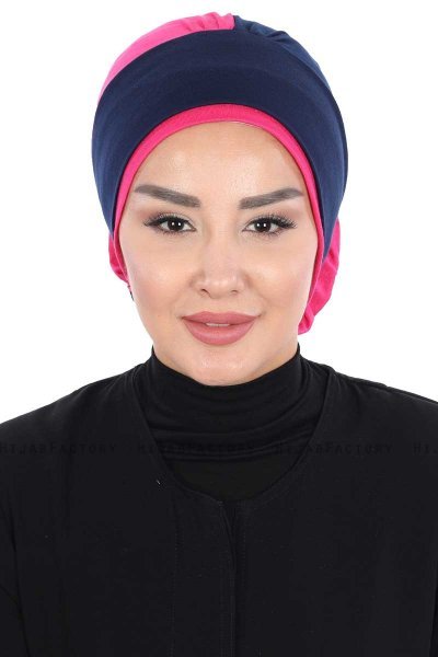 Clara - Turbante De Algodón Azul Marino & Fucsia