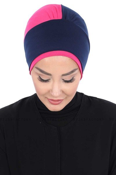 Clara - Turbante De Algodón Azul Marino & Fucsia