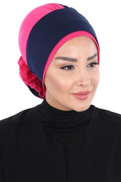 Clara - Turbante De Algodón Azul Marino & Fucsia