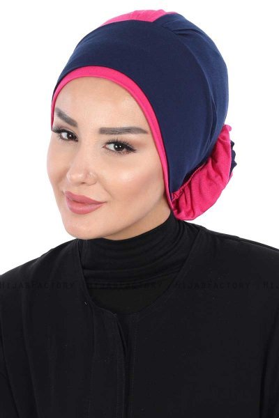 Clara - Turbante De Algodón Azul Marino & Fucsia