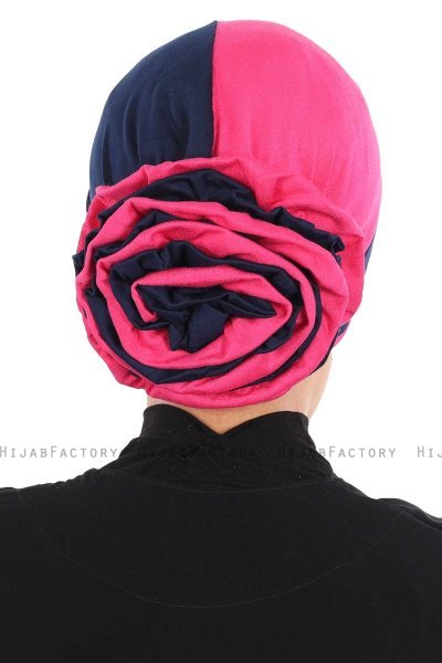 Clara - Turbante De Algodón Azul Marino & Fucsia