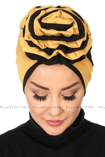 Clara - Turbante De Algodón Mostaza & Negro