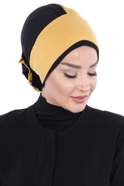 Clara - Turbante De Algodón Mostaza & Negro