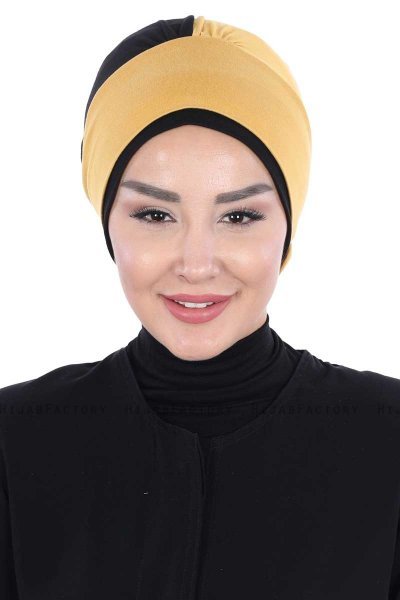Clara - Turbante De Algodón Mostaza & Negro