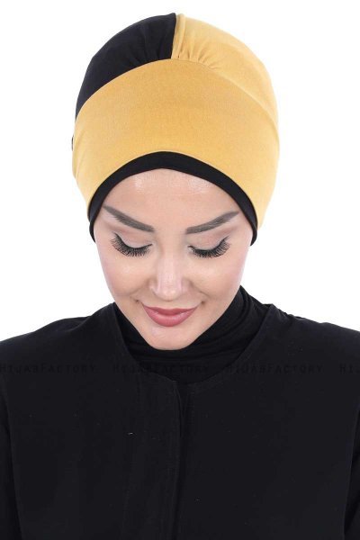 Clara - Turbante De Algodón Mostaza & Negro