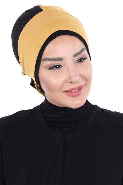 Clara - Turbante De Algodón Mostaza & Negro