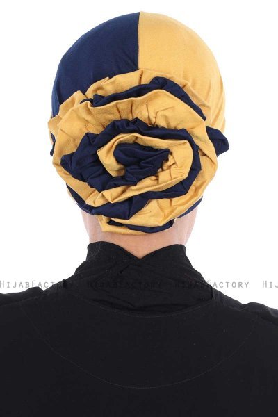 Clara - Turbante De Algodón Mostaza & Azul Marino
