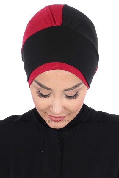 Clara - Turbante De Algodón Negro & Burdeos
