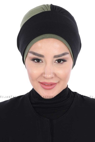 Clara - Turbante De Algodón Negro & Caqui