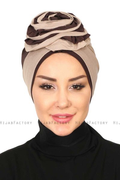 Clara - Turbante De Algodón Taupe & Marrón