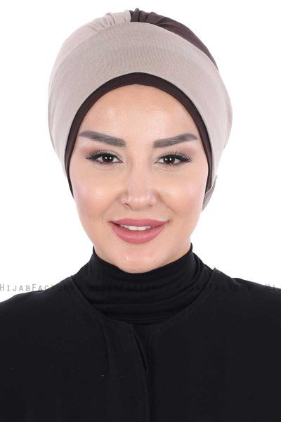 Clara - Turbante De Algodón Taupe & Marrón
