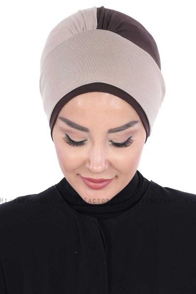 Clara - Turbante De Algodón Taupe & Marrón