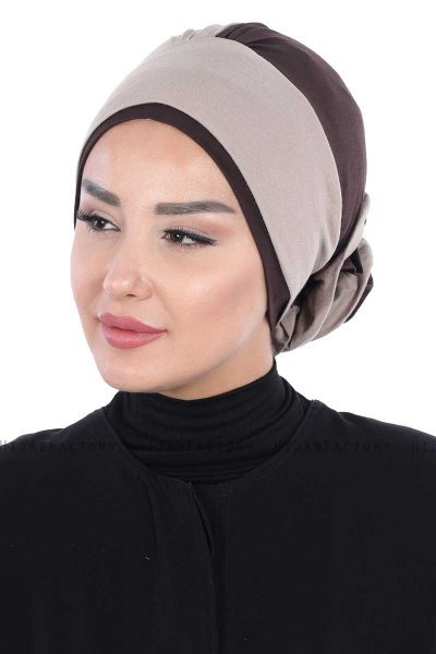 Clara - Turbante De Algodón Taupe & Marrón