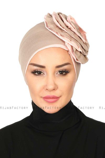 Clara - Turbante De Algodón Taupe & Rosa De Antaño