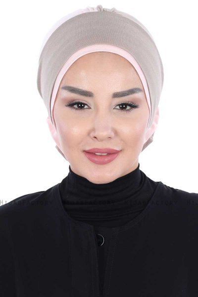 Clara - Turbante De Algodón Taupe & Rosa De Antaño