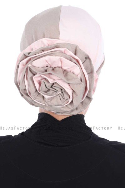 Clara - Turbante De Algodón Taupe & Rosa De Antaño