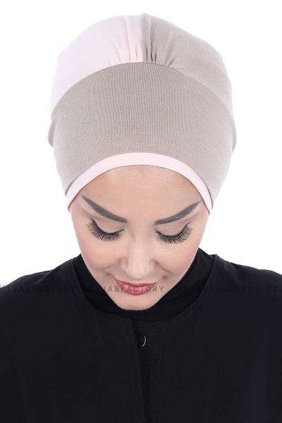 Clara - Turbante De Algodón Taupe & Rosa De Antaño