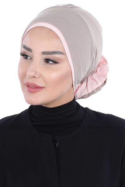 Clara - Turbante De Algodón Taupe & Rosa De Antaño