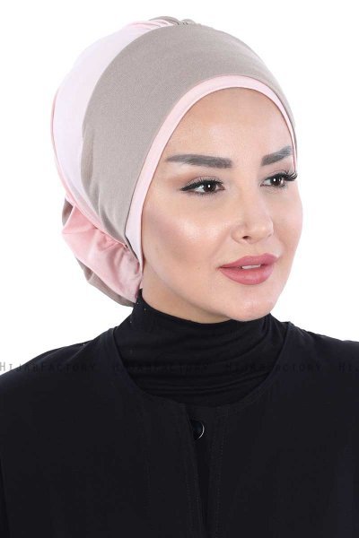 Clara - Turbante De Algodón Taupe & Rosa De Antaño
