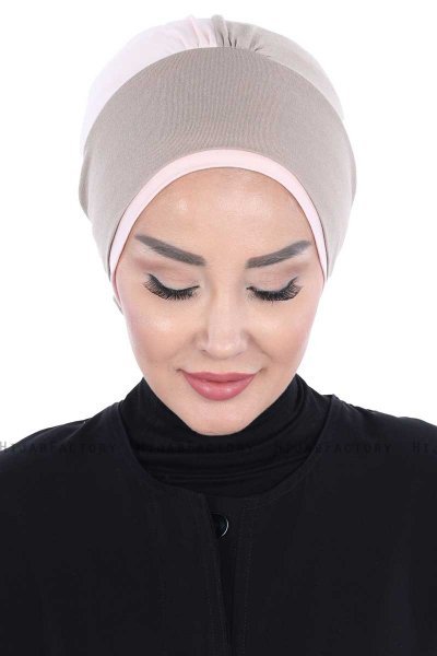 Clara - Turbante De Algodón Taupe & Rosa De Antaño