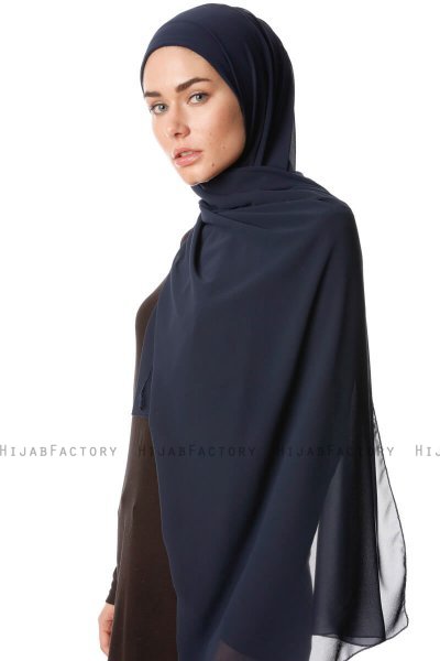 Derya - Hijab Práctico Chiffon Azul Marino Oscuro