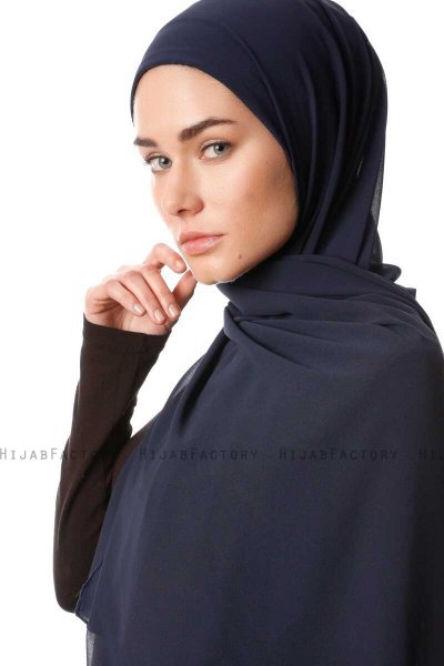 Derya - Hijab Práctico Chiffon Azul Marino Oscuro