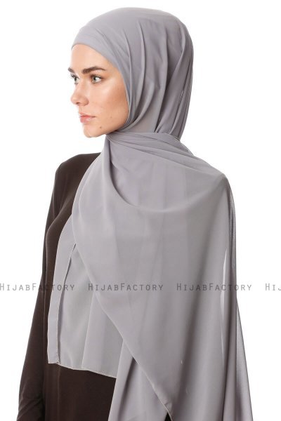 Derya - Hijab Práctico Chiffon Gris Oscuro