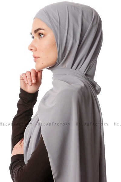 Derya - Hijab Práctico Chiffon Gris Oscuro