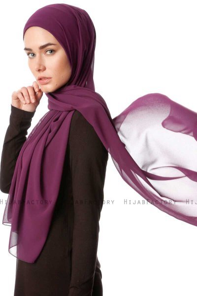 Derya - Hijab Práctico Chiffon Morado Oscuro