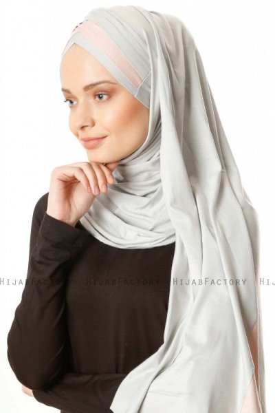 Duru - Hijab Jersey Gris Claro & Rosa De Antaño