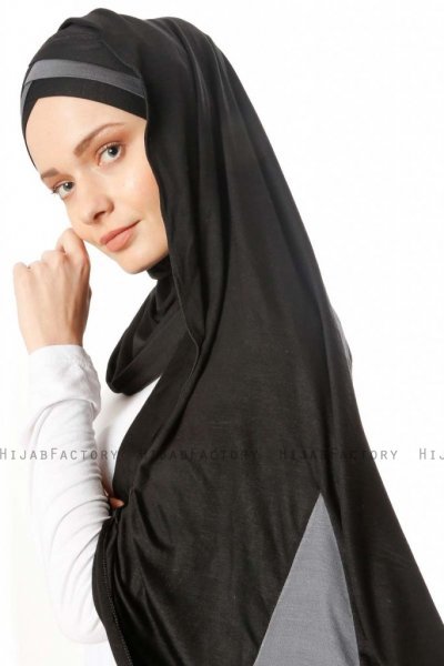 Duru - Hijab Jersey Negro & Gris Oscuro