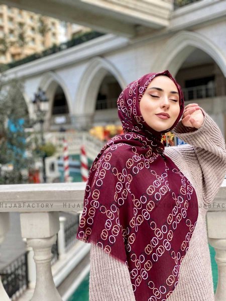 Elyas - Hijab Estampado De Algodón Burdeos - Mirach