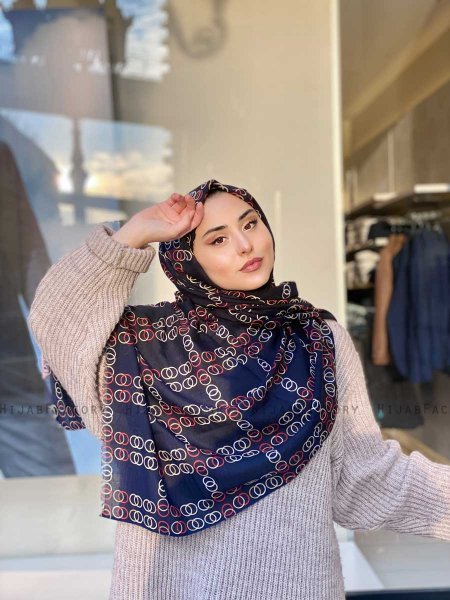 Elyas - Hijab Estampado De Algodón Azul Marino - Mirach
