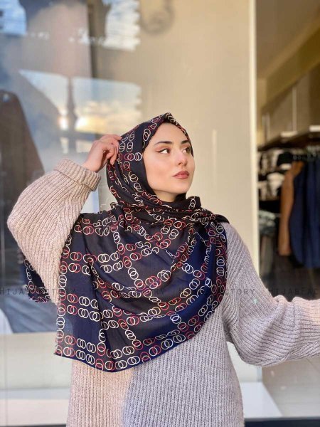 Elyas - Hijab Estampado De Algodón Azul Marino - Mirach