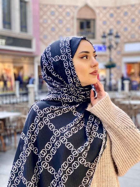 Elyas - Hijab Estampado De Algodón Negro - Mirach