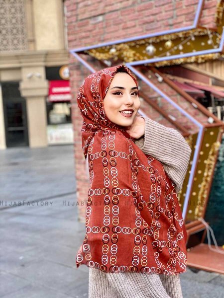 Elyas - Hijab Estampado De Algodón Ladrillo - Mirach