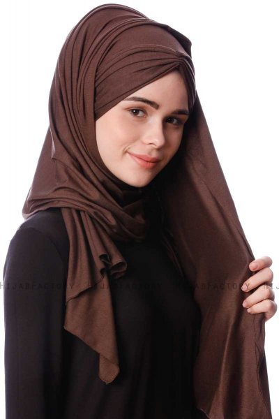 Eslem - Hijab Pile Jersey Marrón - Ecardin