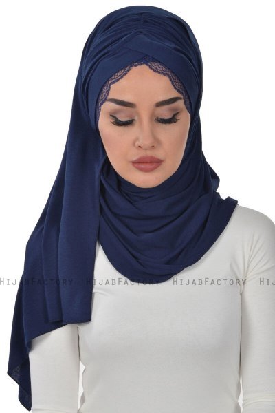 Filippa - Hijab De Algodón Práctico Azul Marino - Ayse Turban