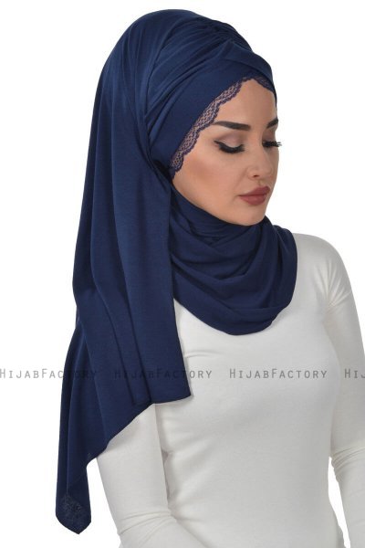 Filippa - Hijab De Algodón Práctico Azul Marino - Ayse Turban