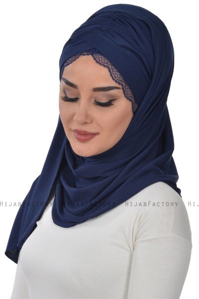 Filippa - Hijab De Algodón Práctico Azul Marino - Ayse Turban