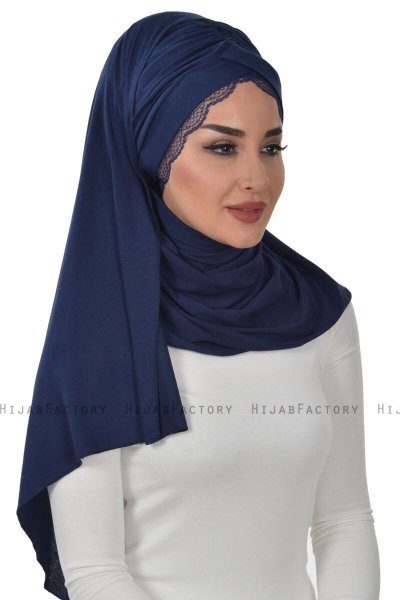 Filippa - Hijab De Algodón Práctico Azul Marino - Ayse Turban