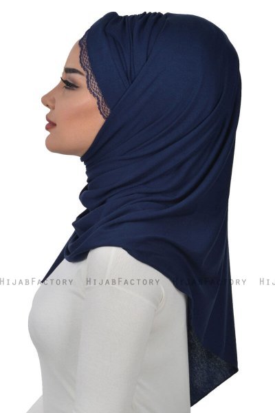 Filippa - Hijab De Algodón Práctico Azul Marino - Ayse Turban