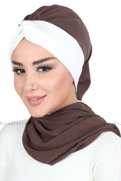 Gill - Hijab Práctico Marrón & Crema